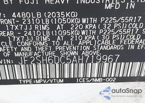 2010 Subaru Forester 2.5X Limited z USA, uszkodzony, nr VIN JF2SH6DC5AH719967